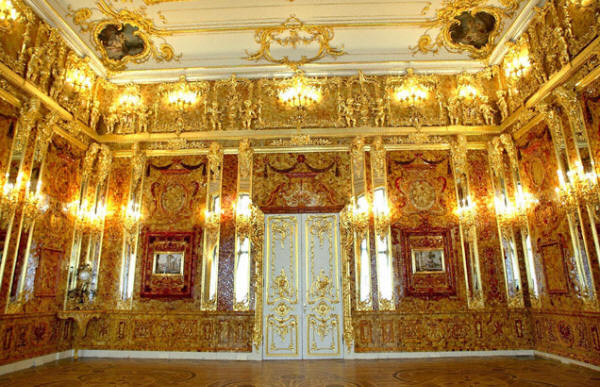 A view of the amber room at the Catherine Palace in Pushkin
