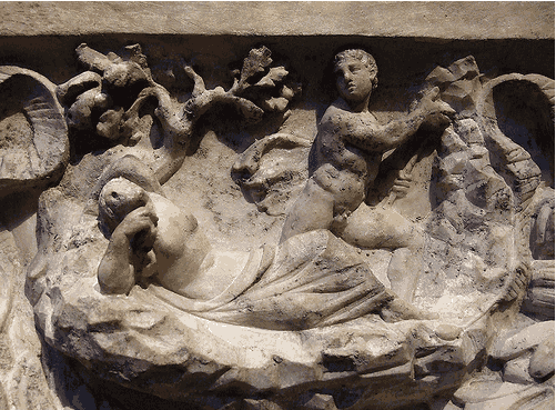 Sleeping Ariadne and Dionysus on the Garland Sarcophagus in the Metropolitan Museum