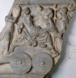Ancient Roman sarcophagus fragment depicting Ariadne and Dionysus on a Chariot