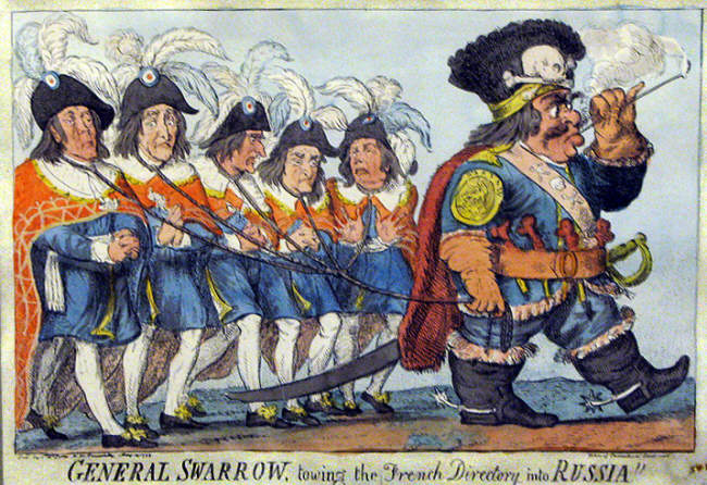 Drawn in London after the French army was defeated by Alexander Suvorov in Italy and Switzerland. 1799