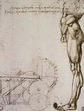 Drawing of a Nude Man and a Machine by Leonardo da Vinci
