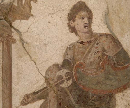 Ancient Roman Fresco Painting of an Amazon Holding Her Shield