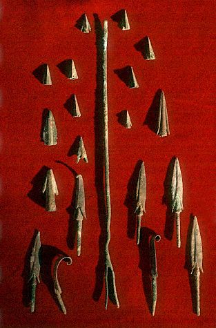 A set of metal arrowheads