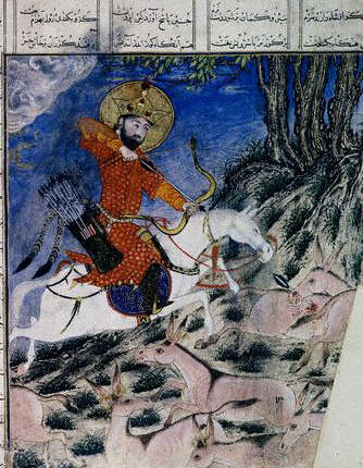 Bahram Gur Hunting the Wild Ass from the Shahnama by Firdausi
