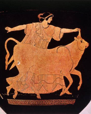 A Grecian vase depicts the kidnapping of Europa