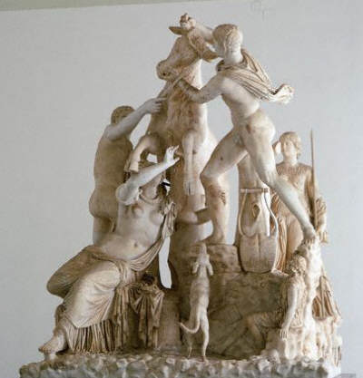 Amphion Grabbing Bull from a Roman Copy of Hellenistic Sculpture of Farnese Bull
