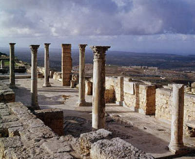 The Baths of Trajan against the landscape at Cyrene, Libya