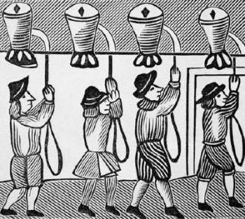 17th Century Woodcut of the Ringing of Bells in a Steeple