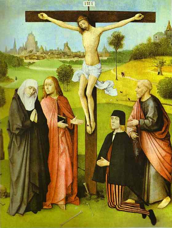 Christ on Cross with Donors and Saints by Bosch