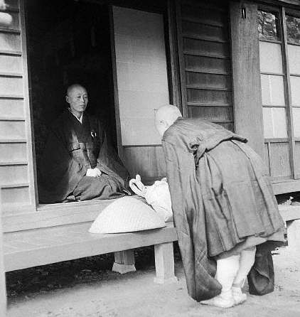 Novitiate Monk Bowing to Elder . 1946 Japan
