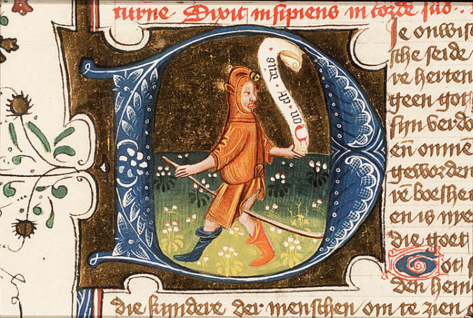 Illustration of Psalm 52 in a bible historiale 1430