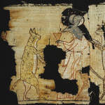 Egyptian Papyrus with Satirical Scene of Cats and Mice ca. 1100 B.C.