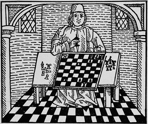 Illustration of a Man Playing Chess 15th century