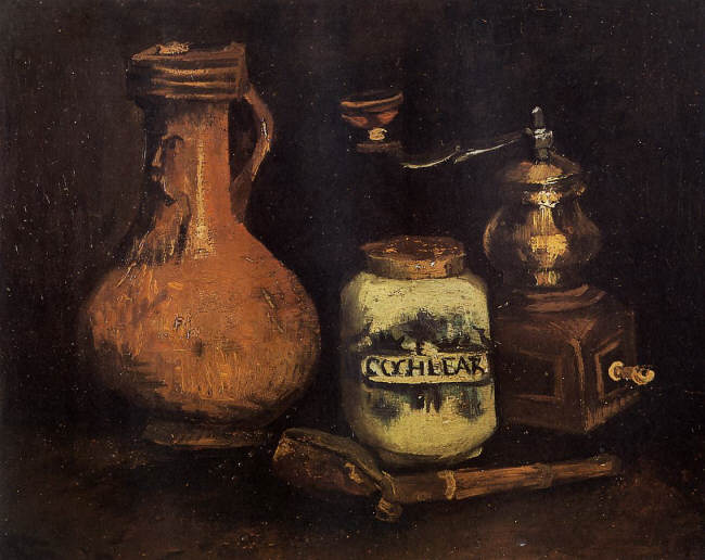 Still Life with Coffee Mill, Pipe Case and Jug by Vincent van Gogh 1884