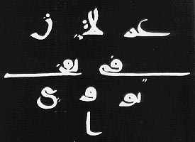 Archaic kufic script. Variants of letters from a Qur'an