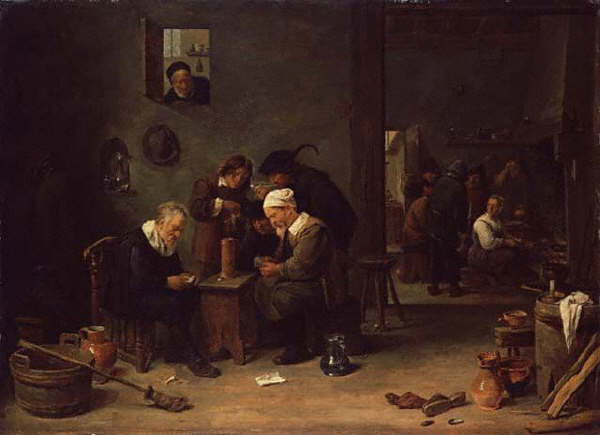 Two Men Playing Cards in the Kitchen of an Inn by David Teniers II    late 1630s