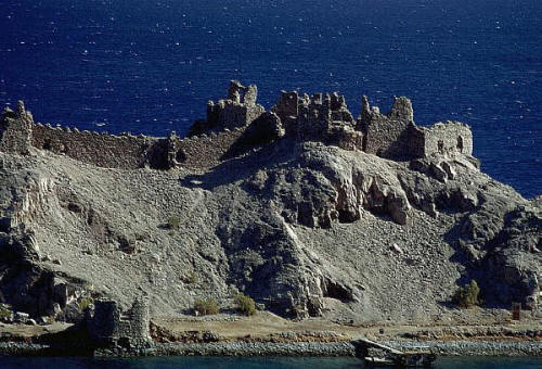 a fortress built during the Crusades still stand on Coral Island along the coast of Elat, Israel