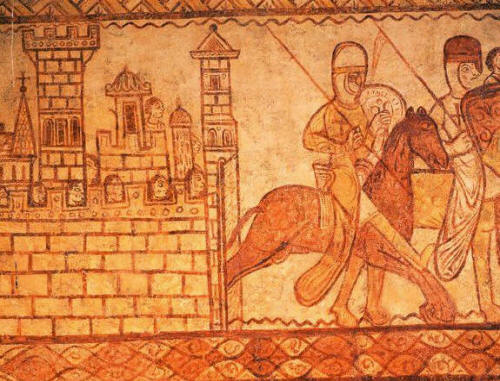 Fresco of Battle in Syria. The Crusades, 1167