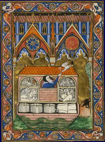 Noé et la colombe. Psautier de saint Louis ca. 1258