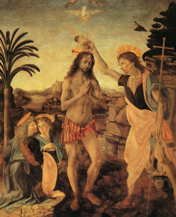 Baptism of Christ by Andrea del Verrocchio and Leonardo da Vinci 1469