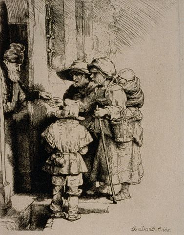 Beggars Recieving Alms at a Door by Rembrandt Harmensz van Rijn 1648