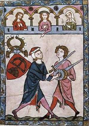 Duel Between Two Suitors from a Facsimile of the Manessa Codex