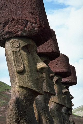 Moai With Topknots at Ahu Anakena