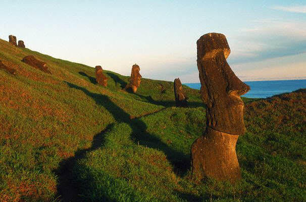 Several Moai Figures at Easter Island