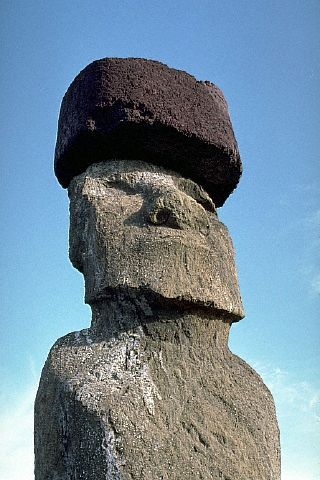 Moai With Topknot at Ahu Tahai