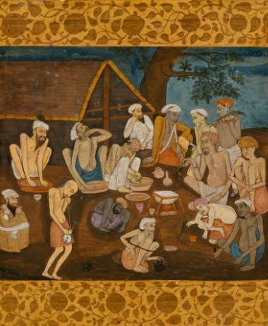 Miniature Painting of Fakirs Preparing Bhang and Ganja Cannabis Grass and Hashish