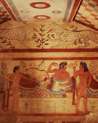 Banquet from the Tomb of the Leopards Fresco in Tarquinia ca. 450 B.C.