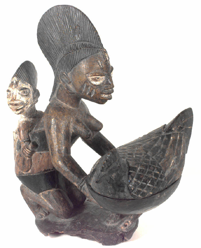 A Figure of a Kneeling Woman with Offering Bowl, Nigeria