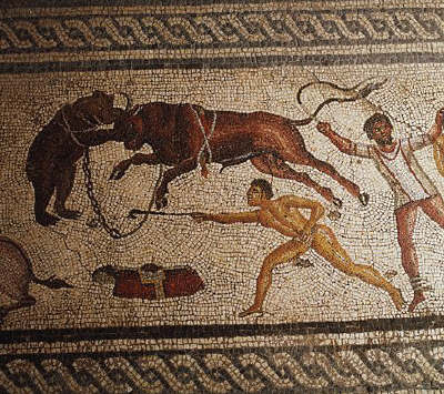 Circus Games from a Roman Mosaic Showing Amphitheater Scenes from Leptis Magna