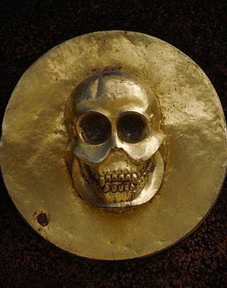 A gold skull, an item of metalwork in the monastery of Jokhang in Lhasa, Tibet