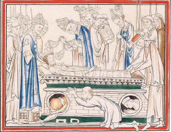 13th Century Manuscript Illumination Depicting the Burial of Edward the Confessor