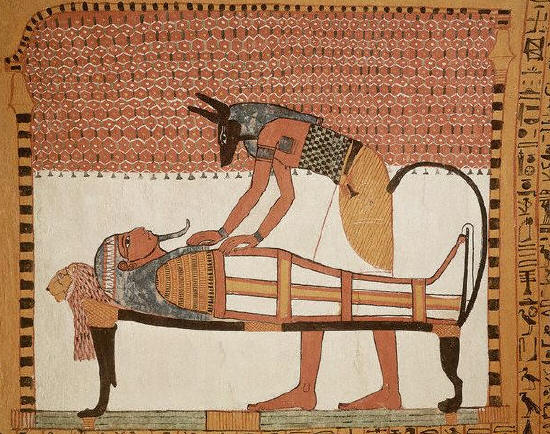 Anubis preparing Sennedjem for the tomb. 19th Dynasty