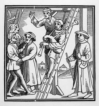 Illustration of a Musician's Hanging after a 15th-Century Woodcut