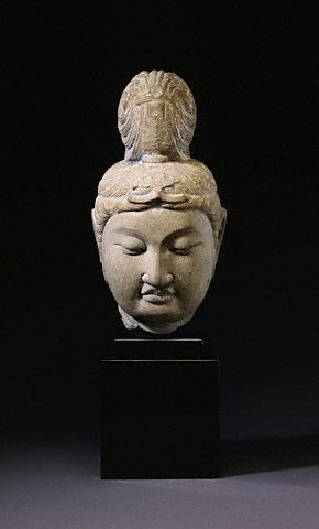 A Gray Stone Head of a Bodhisattva. Tang Dynasty