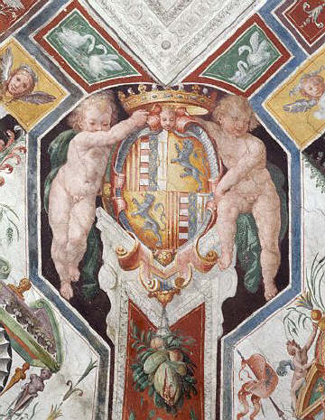 Fresco of Cherubs and Coat of Arms by Belisario Corenzio 16th 