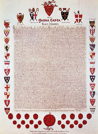 Facsimile of the Magna Carta, signed by King John of England at Runnymede