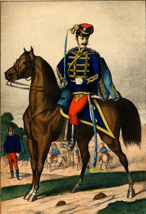 19th-Century Engraving of a Hussar of the Austrian Army