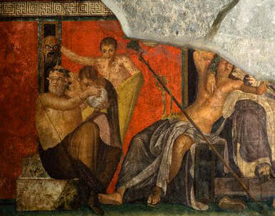 Scenes from Dionysiac Cult. Detail of Bacchus, Silenus and Satyrs
