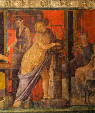 Scenes from Dionysiac Cult. Detail of Libations and Silenus Playing a Lyre
