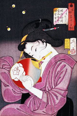 A geisha of the Meiji era (1868-1912) holds the firefly