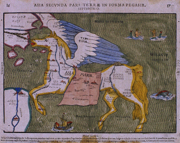 Pegasus world map, Henrich Bünting, 1588
