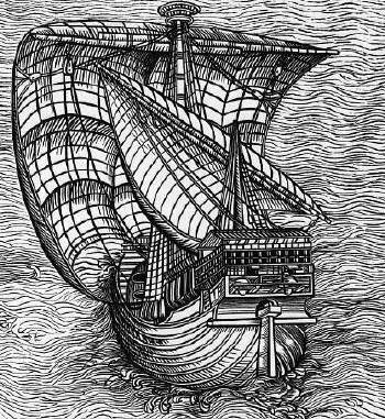 15th-century sailing ship in full sail