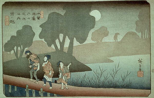Moonlit Night at Miyanokoshi by Kinjudo 1830