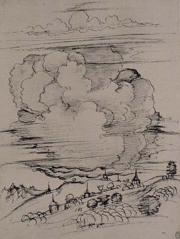 Drawing of Clouds over a Hilly Landscape by Leonardo da Vinci