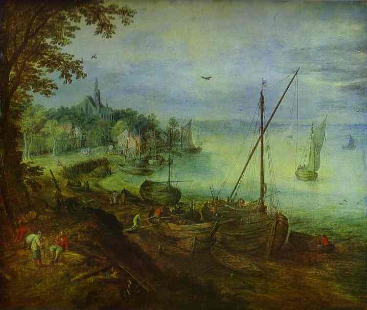 Jan Brueghel the Elder. River Landscape with Wood-Cutters