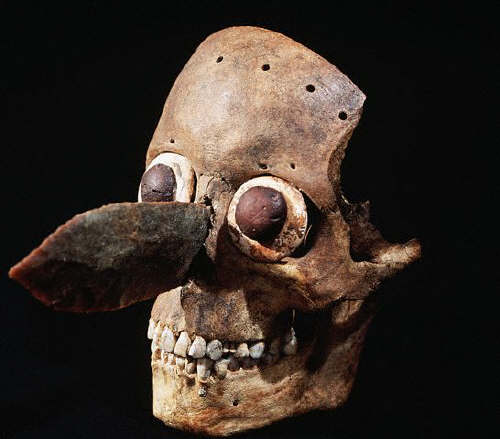 Aztec Mask with a Skull and a Sacrificial Knife